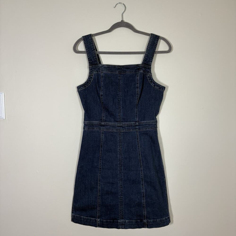Madewell Denim Apron Mini Dress 6 Minimalist Classic Feminine Open Back Cutout